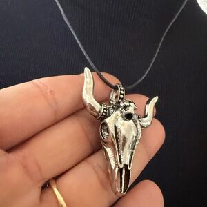 Silver Bull Skull Pendant Necklace